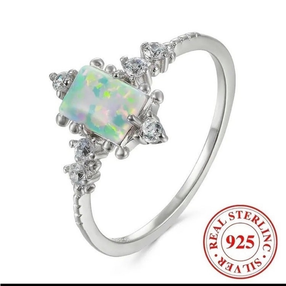 Rectangle Opal Eternity Ring 925 Sterling Silver … - image 2